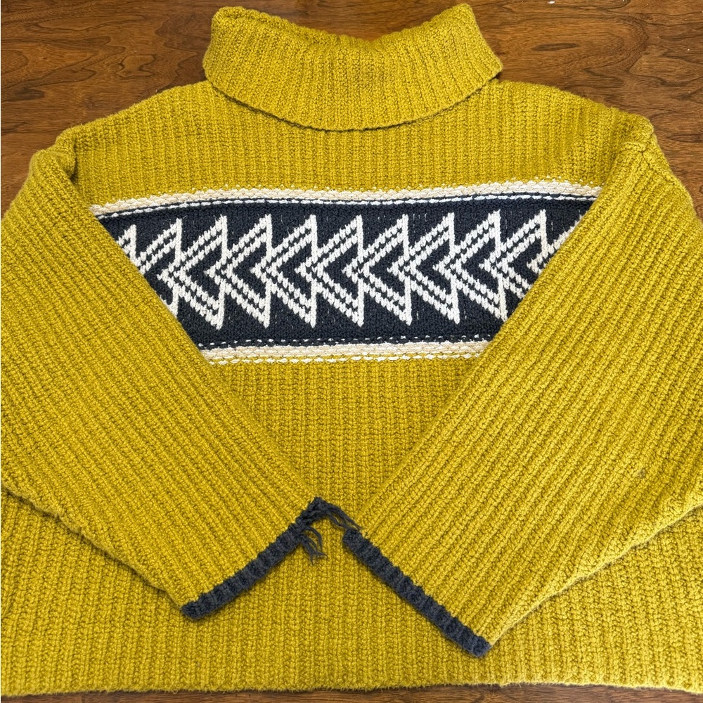 Free People Mustard and Navy Cowl Neck Sweater